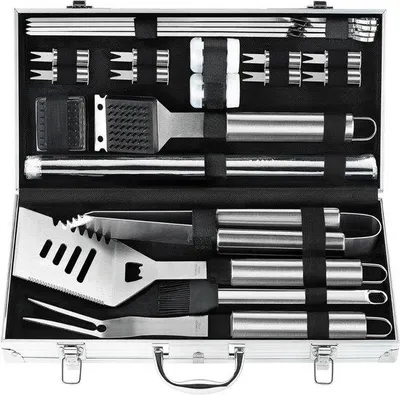 Image de Set d'ustensiles de barbecue en acier inoxydable avec tapis de cuisson, ensemble complet d'accessoires pour barbecue, idéal pour des grillades parfaites