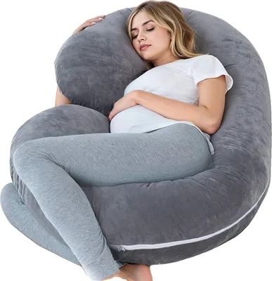 Image de Coussin de grossesse, coussin pour le corps en forme de C, housse lavable, GRIS FONCÉ