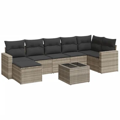 Produktbild von vidaXL 8-tlg. Garten-Sofagarnitur mit Kissen Hellgrau Poly Rattan