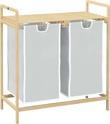 Produktbild von AIORBER Wäschekorb, mit 2 abnehmbaren Wäschesäcken, Bambus, Wäschesammler, mit Ablagefläche, für Badezimmer & Schlafzimmer, 63,5 x 33 x 73 cm,Holz