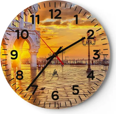 Produktbild von Wanduhr - Rund - Glasuhr - Venedig Stadt - 30x30cm - Schleichendes Uhrwerk - Lautlos - zum Aufhängen bereit - Dekoration Modern - Wanddekoration aus Glas - C4AR30x30-3665