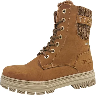 Image de Tom Tailor - Bottines à lacets pour femmes, couleur marron, fermeture éclair, style décontracté