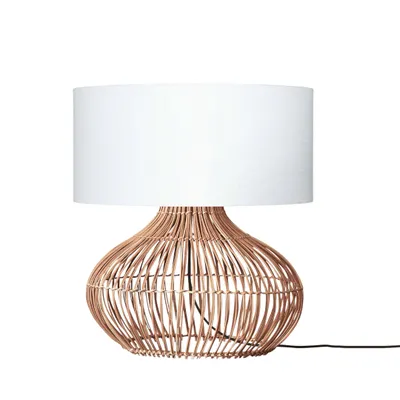 Produktbild von GOOD&MOJO - Tischleuchte Kalahari - Weiß/Rattan - Ø47cm Tischlampe - Nachttischlampe, Wohnzimmer, Schlafzimmer