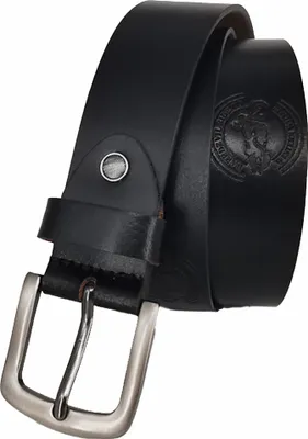 Produktbild von Büffelleder Gürtel 38 mm breit mit Motorrad Motiv – Taillenweite 105 cm, Echtleder Schwarz
