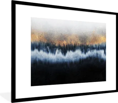 Produktbild von MuchoWow® Gerahmtes Poster Abstrakt - Gold - Luxus - Blau 80x60 cm - Poster mit Schwarzem Bilderrahmen Wandposter Rahmen Foto Bilder - Schlafzimmer-Dekorationen - Fotoposter