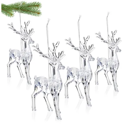 4 Acryl-Rentier-Anhänger, transparent, 13,5 cm, Weihnachtsdeko