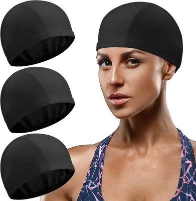Imagen del producto de Conjunto de 3 gorros de natación elásticos, antideslizantes, unisex, en varios colores, para adultos y niños