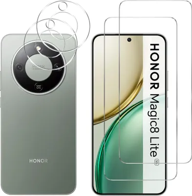 Produktbild von Gehäuse aus gehärtetem Glas für Honor MAGIC 8 LITE 5G und Kameraschutz [2er-Pack] Displayschutzfolie  Phonillico®