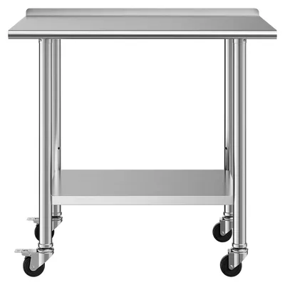 Produktbild von Edelstahltisch Gastro 915 x 610 x 894 mm, Verstellbarer Edelstahltisch mit Rollen, Aufkantung (30 mm)