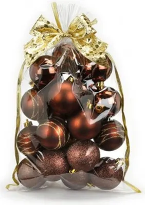 Produktbild von Weihnachtskugeln Kunststoff im Geschenkbeutel 6cm Mix 20er Set Braun