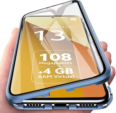 Immagine prodotto di custodia protettiva a 360° per Xiaomi Redmi Note 13 5G Copertura in vetro temperato a corpo intero con assorbimento magnetico, telaio in metallo blu