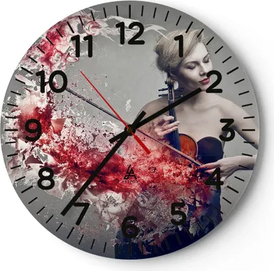 Produktbild von Wanduhr - Rund - Glasuhr - Frau Violine Musik Instrument - 40x40cm - Schleichendes Uhrwerk - Lautlos - zum Aufhängen bereit - Dekoration Modern - Wanddekoration aus Glas - C4AR40x40-2625