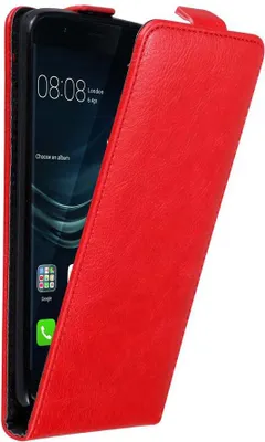 Produktbild von Cadorabo Hülle für Huawei P9 Schutz Hülle in Rot Flip Etui Handyhülle Case Cover
