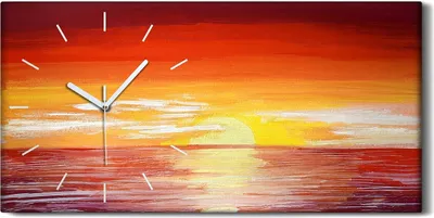 Produktbild von Wanduhr Uhr Wandbild Leinwand 60x30 Gemälde Ozean Meer Wolken Sonnenuntergang - weiße Hände