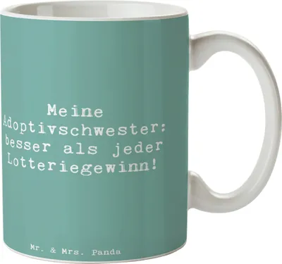 Produktbild von Mr. & Mrs. Panda Pott Spruch Adoptivschwester Wunder - Meeresbrise - Geschenk, Segen, Glück, Kaffeetasse, Kaffeepott, Geschwisterliebe, Tasse, Teepott, Becher, Familie