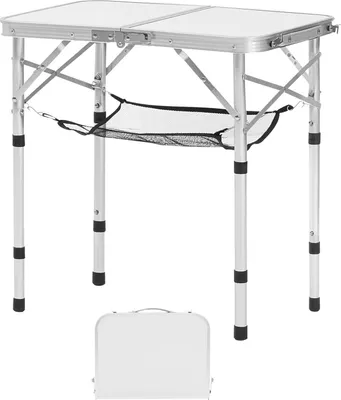 Image de SucceBuy Table pliante Table de buffet portable à usage général 60 x 40 cm, table réglable en hauteur (pour 2 à 4 personnes) avec poignée, table de jardin Table de camping pour les fêtes, les pique-niques, le camping, les barbecues et les BBQ, argentée