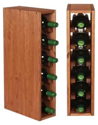 Produktbild von Modulares Weinregal VINCELLAR MOD | HxBxT 60x12x30cm | Schmal Modul für 6 Flaschen | Massives Kiefernholz | Braun geölt