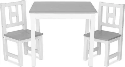 Productafbeelding van Kinderzitgroep met Tafel en 2 Stoelen | Massief Hout | Veilig voor Kinderen | Wit-Grijs