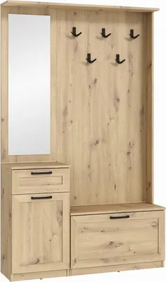 Produktbild von Garderobe NIKO NIKD04 Dielen-Set 111x181x30 cm Flur Artisan Eiche 1 Schublade Spiegel Schuschrank