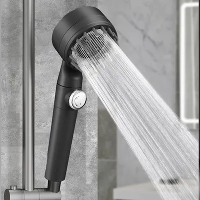 Produktbild von Duschköpfe & -brausen, Duschbrause mit 3 Wasserstrahl-Einstellungen und Stopptaste, Duschkopf Set, 1.5m Schlauch, Kammzähne aus Silikon,Duschhalterung