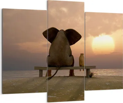 Produktbild von Bild auf Leinwand - Leinwandbild - Elefant Ufer Meer - 130x100cm - Wand Bild - Wanddeko - Leinwanddruck - Bilder - Kunstdruck - Wanddekoration - Leinwand bilder - Wandkunst - CB130x100-3555