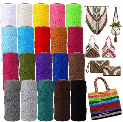 Imagen del producto de Cuerda para macramé, 20 rollos, 3 mm x 800 m, 20 cuerdas de macramé de colores, cordón de algodón para macramé, hilo para macramé, hilo para macramé ideal para accesorios, manualidades, arte y tejido