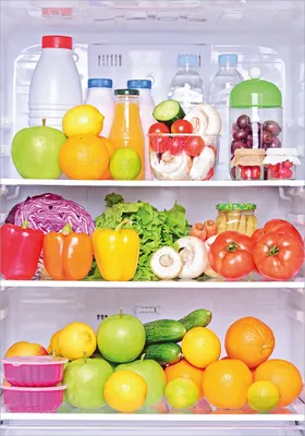 Produktbild von Wallario Poster - Offener gefüllter Kühlschrank, Kunstdruck Größe: 70 x 100 cm
