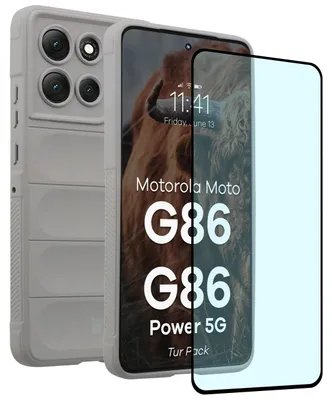 Produktbild von Robuste Handyhülle + gehärtetem Glas für Motorola Moto G86 5G / G86 Power 5G, Bizon Tur Pack, Hellgrau