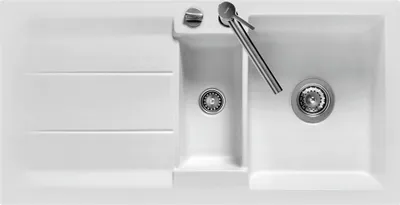 Produktbild von Spüle KeraDomo GENEA 100 F in POLAR mit Excenterbedienung / Einbauspüle / Flächenbündig