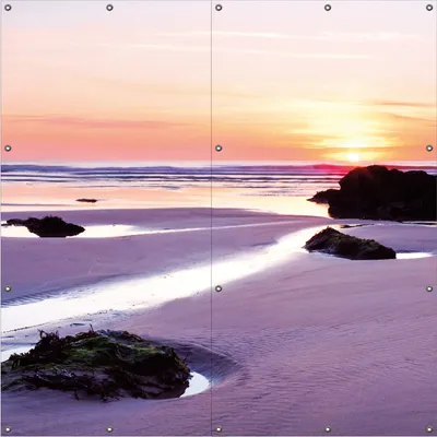 Produktbild von Wallario Outdoor-Poster für Garten oder Balkon, Motiv Sonnenuntergang am einsamen Strand, in ca. 180 x 180 cm