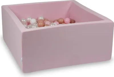 Immagine prodotto di Piscina secca rosa cipria 90x90x40 con 400 palline: Trasparente, bianco, madreperla, rosa chiaro, oro rosa