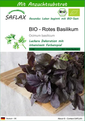 Produktbild von SAFLAX - BIO - Rotes Basilikum - 400 Samen - Mit keimfreiem Anzuchtsubstrat - Ocimum basilicum