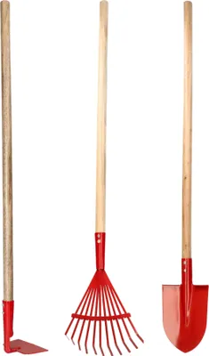 Image de KOTARBAU® Set de 3 râteaux bêche pioche pour enfants Outils de jardin avec manche en bois