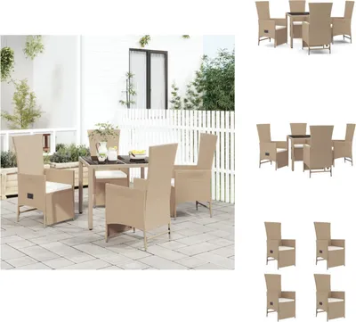 Produktbild von vidaXL 5-tlg. Garten-Essgruppe mit Kissen Beige Poly Rattan -  Gartenstühle