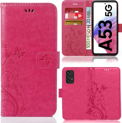 Produktbild von Handy Tasche für Samsung Galaxy A53 5G Schutz Hülle Handyhülle mit Blumenmuster Klapp Hülle mit Standfunktion und Kartenfächer Pink