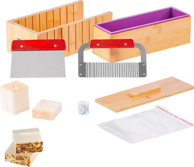 Zdjęcie produktu dla Zestaw do robienia mydła 1301 ml, zestaw do robienia mydła z silikonu, zestaw do robienia mydła DIY, prostokątna silikonowa forma do mydła z bambusowym pudełkiem 278 x 142 x 93 mm