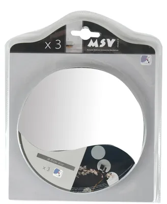 Imagen del producto de Juego de 3 azulejos espejo autoadhesivos, diámetro 15 cm, color gris, espejo de pared MSV, decoración