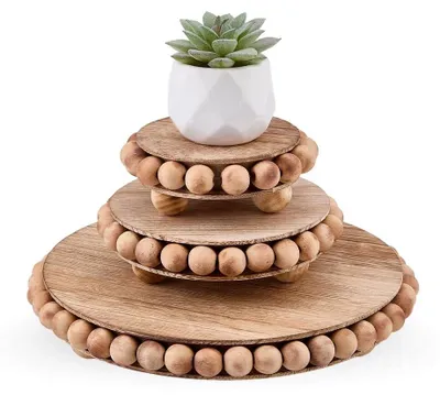 Productafbeelding van Set van 3 houten dienbladjes voor decoratie en als etagère