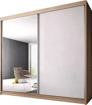 Produktbild von Schiebürenschrank K006 183x61x218 cm (Sonoma) Schrank, Garderobe, Kleiderschrank mit Einlegeböden und Kleiderstange Eleganter Schiebetürenschrank mit Spiegel, Wohnkultur, klassischer Stil, großer Stauraum
