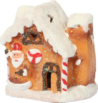 Produktbild von Lebkuchenhaus aus Keramik mit LED-Beleuchtung, 9 cm - Weihnachtsdekoration