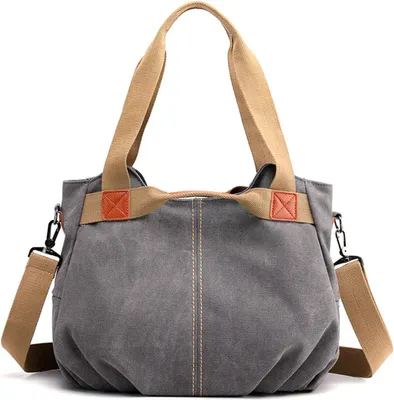 Produktbild von STILVORA Schultertaschen, Damen Canvas Tasche Vintage – Schultertasche, Crossbody, Handtasche, Großes Fassungsvermögen, Minimalistisch, Allround, Freizeit & Alltag, Grau