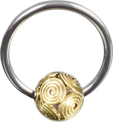 Produktbild von viva-adorno 1,6x12mm Vintage Piercing BCR Klemmring Chirurgenstahl mit Messing Ball als Klemmkugel Z469,D4