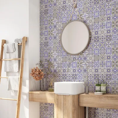 Produktbild von Selbstklebende Wandverkleidung für Badezimmer – Lumaléa – Zementfliesenmuster – Kleber + GLANZ-Schutz – 70 x 70 cm