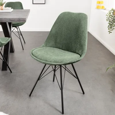 Produktbild von riess-ambiente Design Stuhl SCANDINAVIA MEISTERSTÜCK grün Cord schwarz Metall-Gestell  Esszimmerstuhl Essstuhl