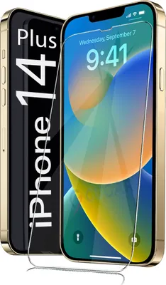 Two iPhones are shown, one in gold and one in black, with a screen protector placed over the gold iPhone's screen.