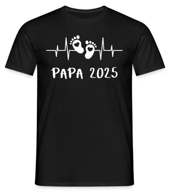 Produktbild von Spreadshirt Herzschlag Papa 2025 Vater Geschenk Vatertag Männer T-Shirt, 4XL, Schwarz