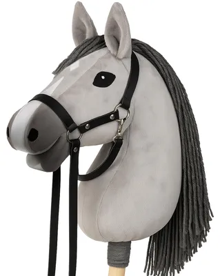 Produktbild von CELMAN Hobby Horse Steckenpferd Grau mit Zaumzeug & Leine – A3 Kopfgröße – Großer Reitspaß für Kinder – Realistisch & Weich – Holzstab