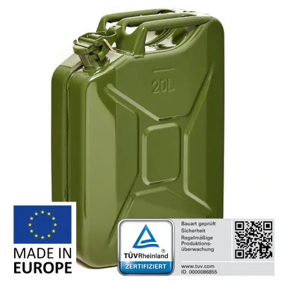 Produktbild von BW® Kraftstoffkanister Metall Benzinkanister 20 Liter - Olivegrün RAL 6003 - UN-Zulassung - Hergestellt in Europa