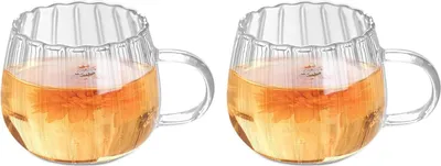 Produktbild von Kürbis Tasse, 400 ml Herbst Glasbecher, Transparente Tasse mit Griff, Latte Macchiato Gläser Kaffeetassen, Espresso Kaffeetasse für Tee, Getränke, 400 ml, 2