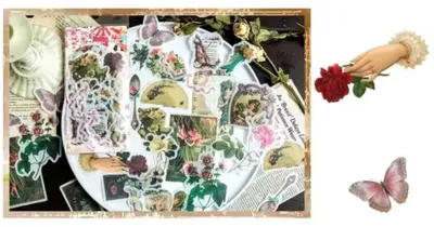 Produktbild von Vintage-Poesie-Aufkleber – Retro-Aufkleber – Washi-Aufkleber – Blumenarrangements-Fächer – 60 Aufkleber – Bullet Journal – Agenda für Erwachsene – Scrapbooking – Dekorationsaufkleber – CHPN